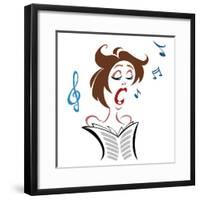 Cartoon female singer with notes and music score-Neale Osborne-Framed Giclee Print