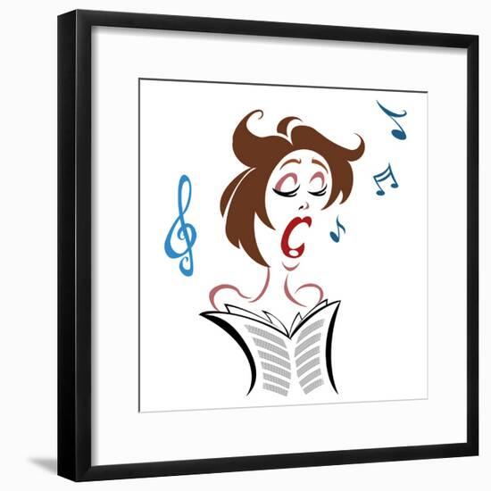 Cartoon female singer with notes and music score-Neale Osborne-Framed Giclee Print