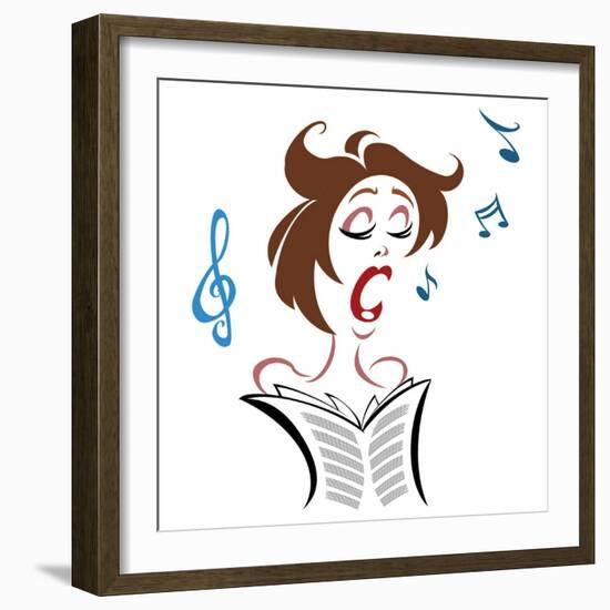 Cartoon female singer with notes and music score-Neale Osborne-Framed Giclee Print