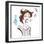 Cartoon female singer with notes and music score-Neale Osborne-Framed Giclee Print