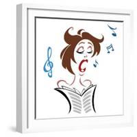 Cartoon female singer with notes and music score-Neale Osborne-Framed Giclee Print