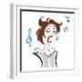 Cartoon female singer with notes and music score-Neale Osborne-Framed Giclee Print