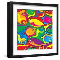 Cartoon Fish Seamless Pattern-Dario Sabljak-Framed Art Print