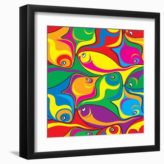 Cartoon Fish Seamless Pattern-Dario Sabljak-Framed Art Print