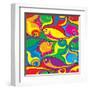 Cartoon Fish Seamless Pattern-Dario Sabljak-Framed Art Print