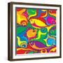 Cartoon Fish Seamless Pattern-Dario Sabljak-Framed Art Print