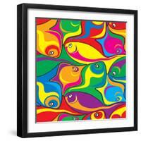 Cartoon Fish Seamless Pattern-Dario Sabljak-Framed Art Print