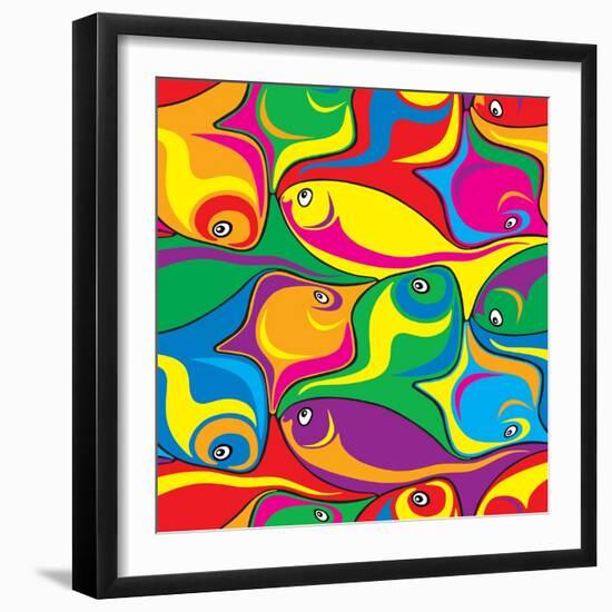 Cartoon Fish Seamless Pattern-Dario Sabljak-Framed Art Print