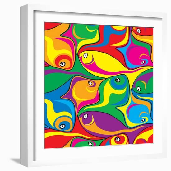 Cartoon Fish Seamless Pattern-Dario Sabljak-Framed Art Print