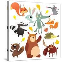 Cartoon Forest Animal Characters. Wild Cartoon Cute Animals Collections Vector. Big Set of Cartoon-drawkman-Stretched Canvas