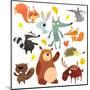 Cartoon Forest Animal Characters. Wild Cartoon Cute Animals Collections Vector. Big Set of Cartoon-drawkman-Mounted Art Print