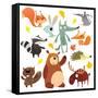 Cartoon Forest Animal Characters. Wild Cartoon Cute Animals Collections Vector. Big Set of Cartoon-drawkman-Framed Stretched Canvas