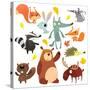 Cartoon Forest Animal Characters. Wild Cartoon Cute Animals Collections Vector. Big Set of Cartoon-drawkman-Stretched Canvas