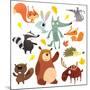Cartoon Forest Animal Characters. Wild Cartoon Cute Animals Collections Vector. Big Set of Cartoon-drawkman-Mounted Art Print