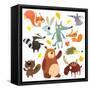 Cartoon Forest Animal Characters. Wild Cartoon Cute Animals Collections Vector. Big Set of Cartoon-drawkman-Framed Stretched Canvas