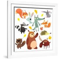 Cartoon Forest Animal Characters. Wild Cartoon Cute Animals Collections Vector. Big Set of Cartoon-drawkman-Framed Art Print