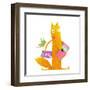 Cartoon Fox Reading Books with Bird Friend. Cute Red Fox and Birdie Sitting and Reading Books. Wild-Popmarleo-Framed Art Print