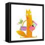 Cartoon Fox Reading Books with Bird Friend. Cute Red Fox and Birdie Sitting and Reading Books. Wild-Popmarleo-Framed Stretched Canvas