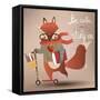 Cartoon Fox with Books-Elena Barenbaum-Framed Stretched Canvas