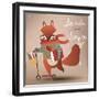 Cartoon Fox with Books-Elena Barenbaum-Framed Art Print