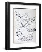 Cartoon from 1950 Depicting an Alliance of the Soviet Union and China Strangling Chiang Kai-Shek-null-Framed Giclee Print