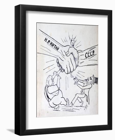 Cartoon from 1950 Depicting an Alliance of the Soviet Union and China Strangling Chiang Kai-Shek-null-Framed Giclee Print