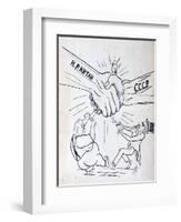 Cartoon from 1950 Depicting an Alliance of the Soviet Union and China Strangling Chiang Kai-Shek-null-Framed Giclee Print