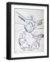 Cartoon from 1950 Depicting an Alliance of the Soviet Union and China Strangling Chiang Kai-Shek-null-Framed Giclee Print