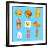 Cartoon Funny Fast Foods Characters Isolated Vector Illustration. Funny Food Face Icon. Fast Food E-studioworkstock-Framed Art Print