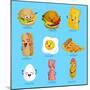 Cartoon Funny Fast Foods Characters Isolated Vector Illustration. Funny Food Face Icon. Fast Food E-studioworkstock-Mounted Art Print