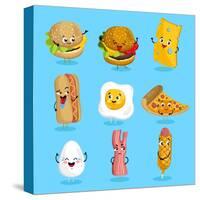 Cartoon Funny Fast Foods Characters Isolated Vector Illustration. Funny Food Face Icon. Fast Food E-studioworkstock-Stretched Canvas