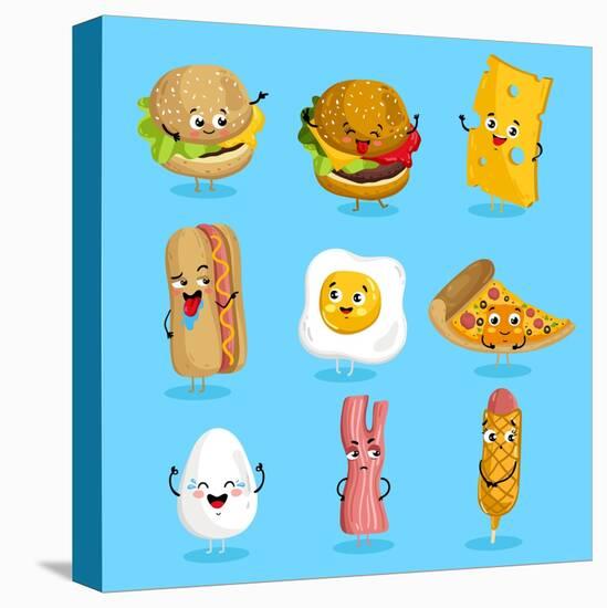 Cartoon Funny Fast Foods Characters Isolated Vector Illustration. Funny Food Face Icon. Fast Food E-studioworkstock-Stretched Canvas