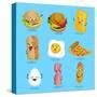 Cartoon Funny Fast Foods Characters Isolated Vector Illustration. Funny Food Face Icon. Fast Food E-studioworkstock-Stretched Canvas