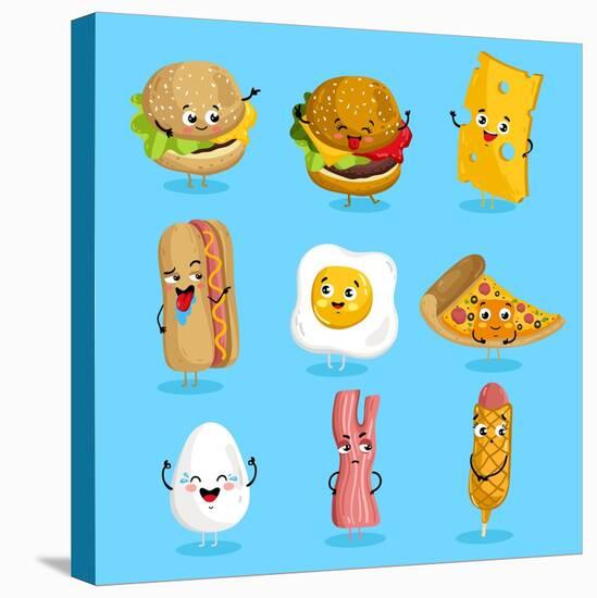 Cartoon Funny Fast Foods Characters Isolated Vector Illustration. Funny Food Face Icon. Fast Food E-studioworkstock-Stretched Canvas