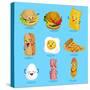 Cartoon Funny Fast Foods Characters Isolated Vector Illustration. Funny Food Face Icon. Fast Food E-studioworkstock-Stretched Canvas