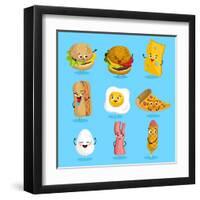 Cartoon Funny Fast Foods Characters Isolated Vector Illustration. Funny Food Face Icon. Fast Food E-studioworkstock-Framed Art Print