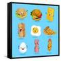 Cartoon Funny Fast Foods Characters Isolated Vector Illustration. Funny Food Face Icon. Fast Food E-studioworkstock-Framed Stretched Canvas