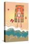 Cartoon Girl on the Beach-smilewithjul-Stretched Canvas