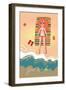 Cartoon Girl on the Beach-smilewithjul-Framed Art Print