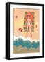 Cartoon Girl on the Beach-smilewithjul-Framed Art Print