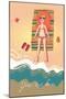 Cartoon Girl on the Beach-smilewithjul-Mounted Art Print