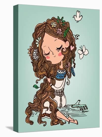 Cartoon Girl with Long Hairs-Elena Barenbaum-Stretched Canvas