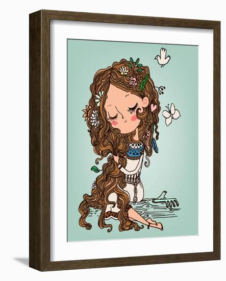 Cartoon Girl with Long Hairs-Elena Barenbaum-Framed Art Print