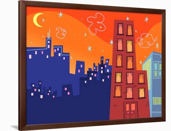 Cartoon Groovy Buildings Silhouettes-fat_fa_tin-Framed Art Print