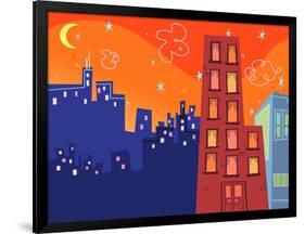 Cartoon Groovy Buildings Silhouettes-fat_fa_tin-Framed Art Print