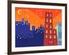 Cartoon Groovy Buildings Silhouettes-fat_fa_tin-Framed Art Print