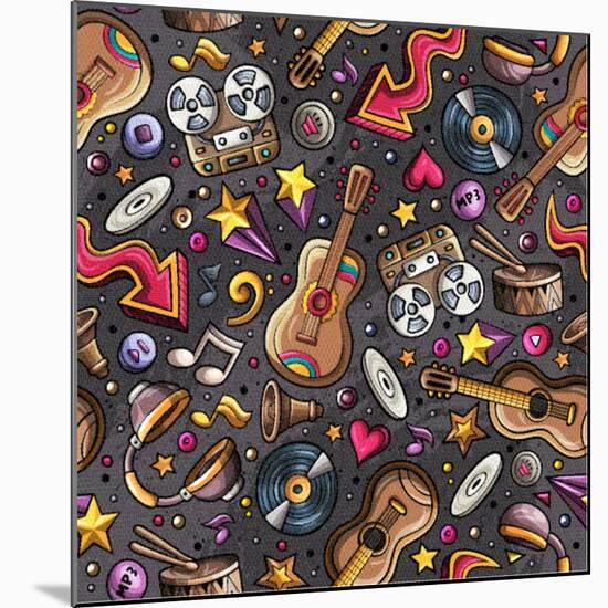 Cartoon Hand-Drawn Musical Instruments Seamless Pattern. Lots of Music Symbols, Objects and Element-null-Mounted Premium Giclee Print