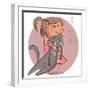 Cartoon Illustration of Girl with Kitten Pet.-Elena Barenbaum-Framed Art Print