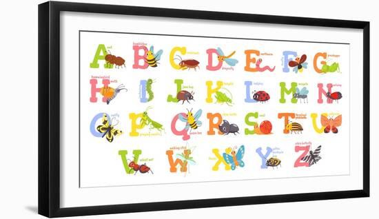 Cartoon Insects Alphabet. Funny Bug Letters, Comic Insect Abc for Kids and Cute Bugs Vector Illustr-Tetiana Lazunova-Framed Photographic Print