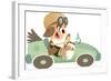Cartoon Kid Boy with Hat and Eyeglasses Driving Retro Car-Thodoris Tibilis-Framed Art Print